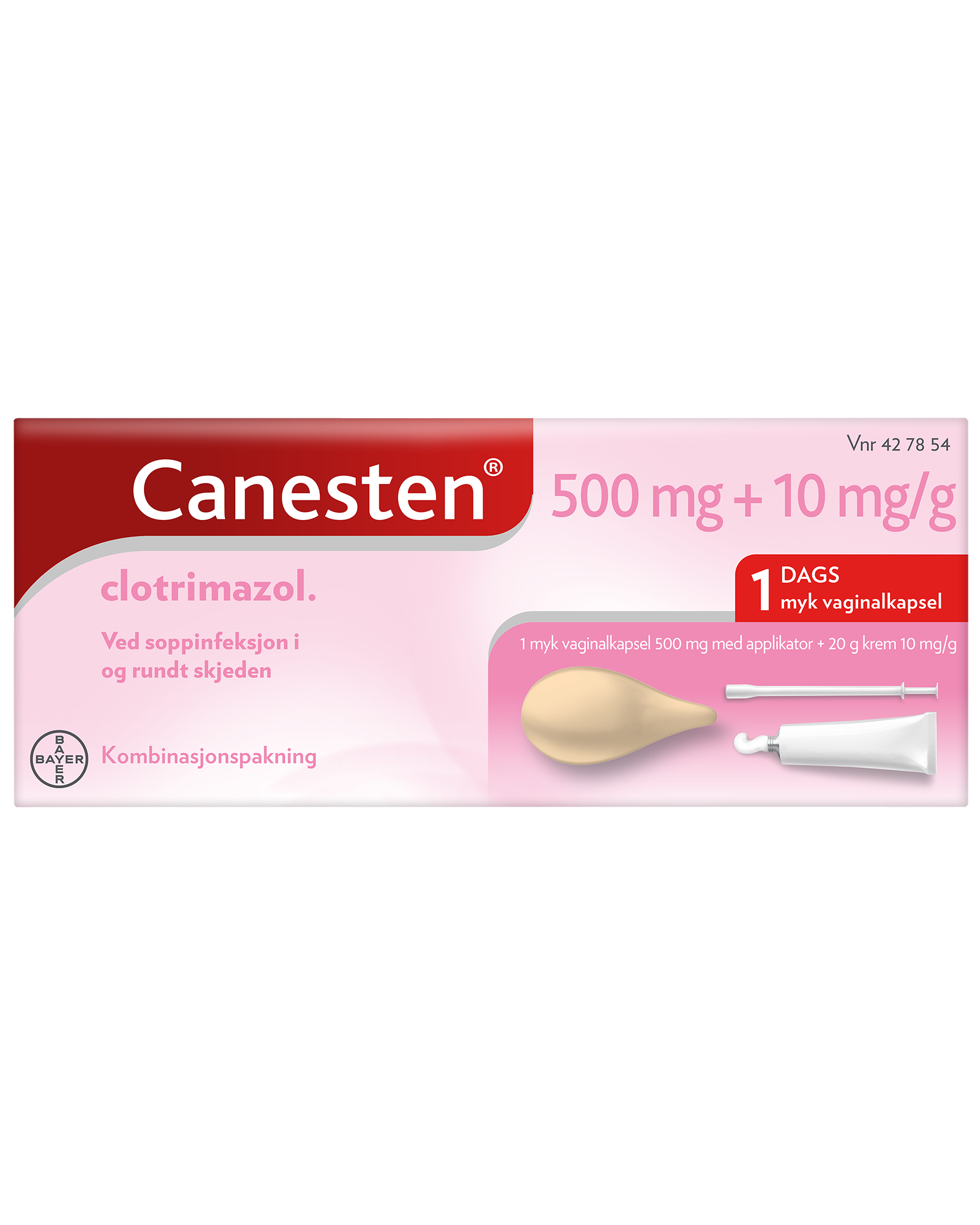 Canesten 500 mg myk vaginalkapsel og 10 mg/g krem 1stk+20g - Apotek 1