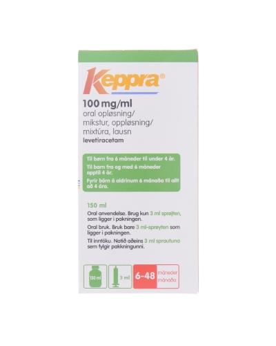 Keppra Mikstur, oppløsning 100 mg/ml med 3 ml sprøyte 150 ml - Apotek 1