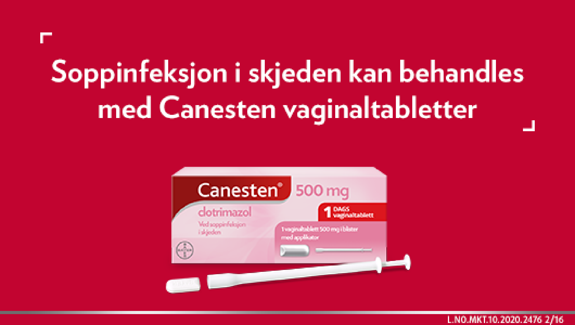 Canesten 500mg vaginaltablett med applikator 1stk Apotek 1