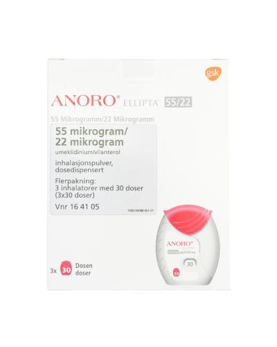 Anoro Ellipta Orifarm 55 mikrog/22 mikrog inhalasjonspulver 3x30doser ...