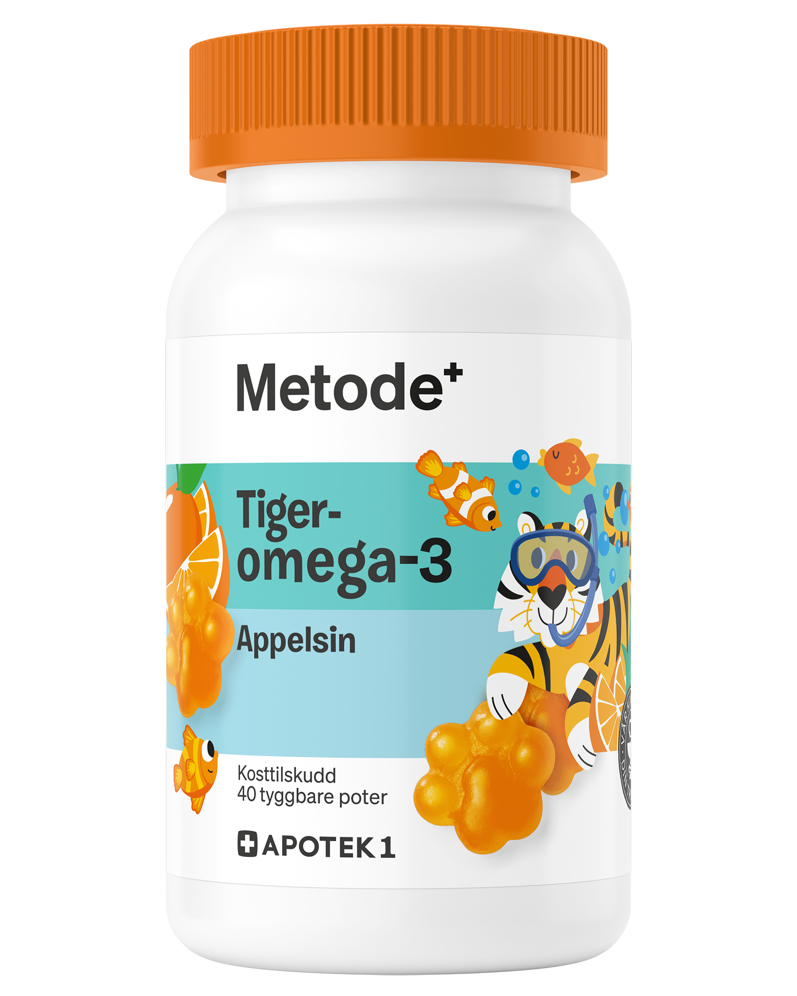 Tigeromega-3 tyggbare poter appelsin 40 stk