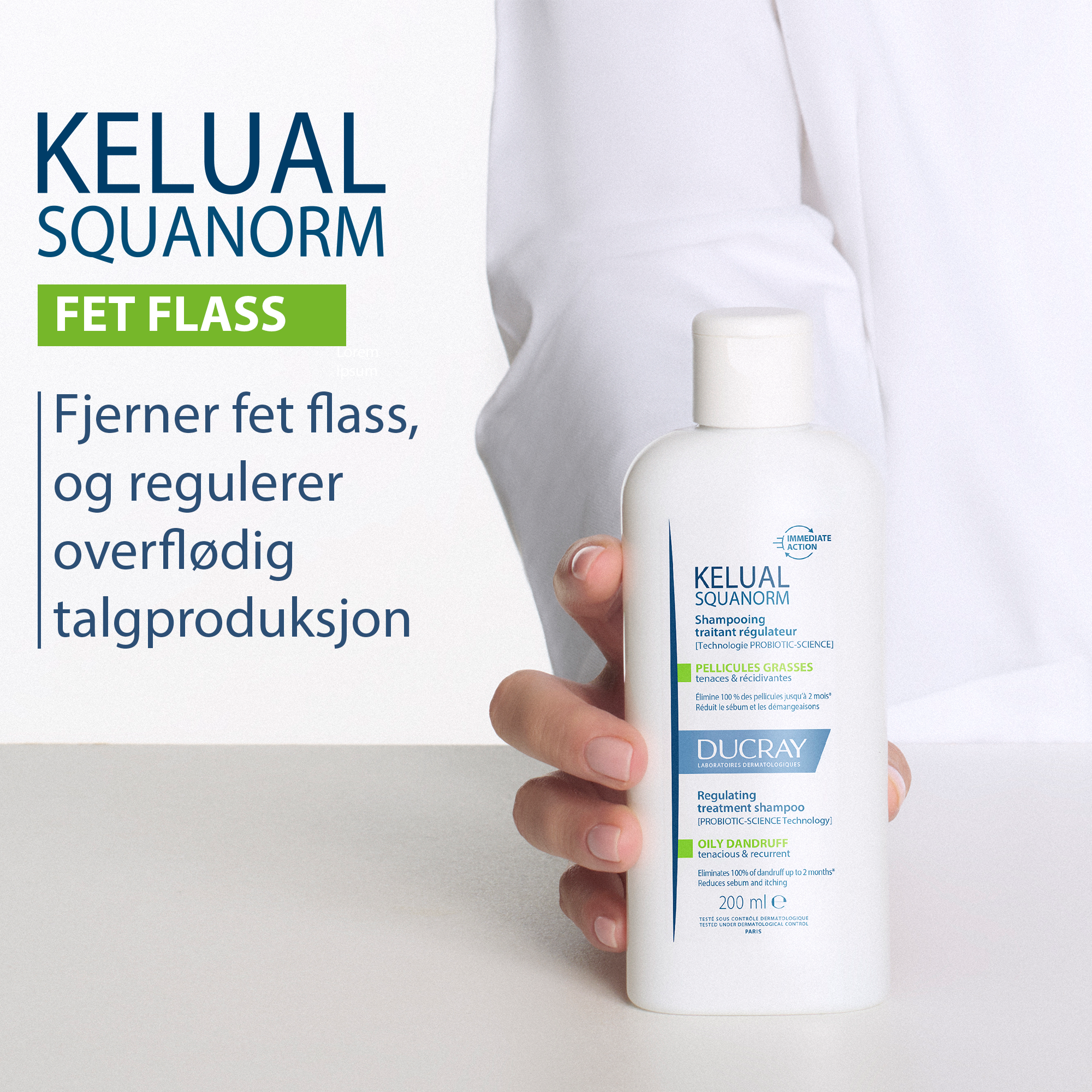 Ducray Kelual Squanorm Oily sjampo til fet flass 400 ml - Apotek 1