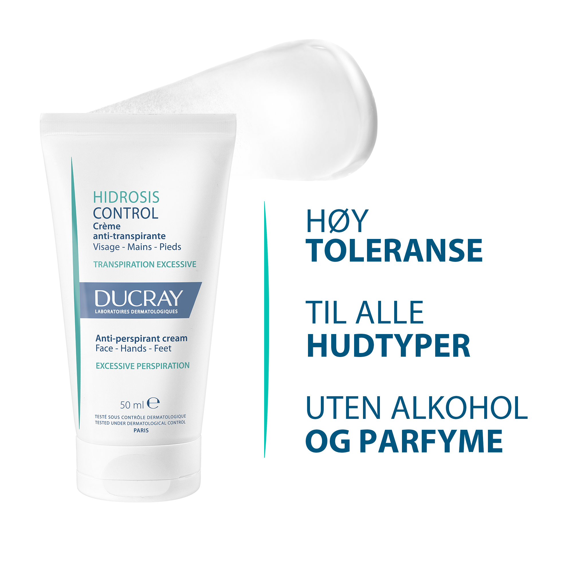 Ducray Hidrosis Control antiperspirant krem til ansikt, hender og