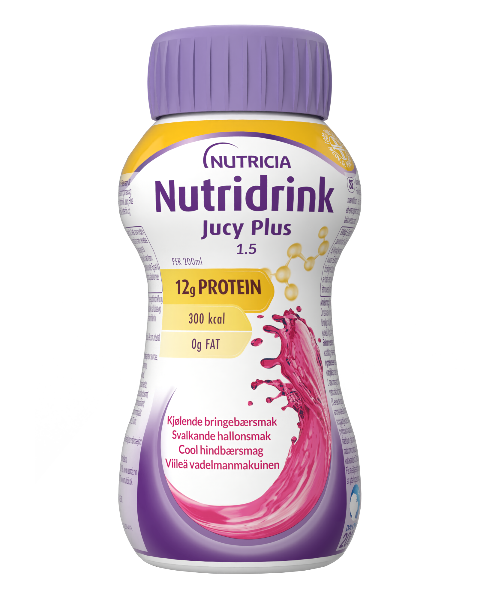 Nutridrink Jucy Plus næringsdrikk kjølende bringebær 4x200 ml - Apotek 1