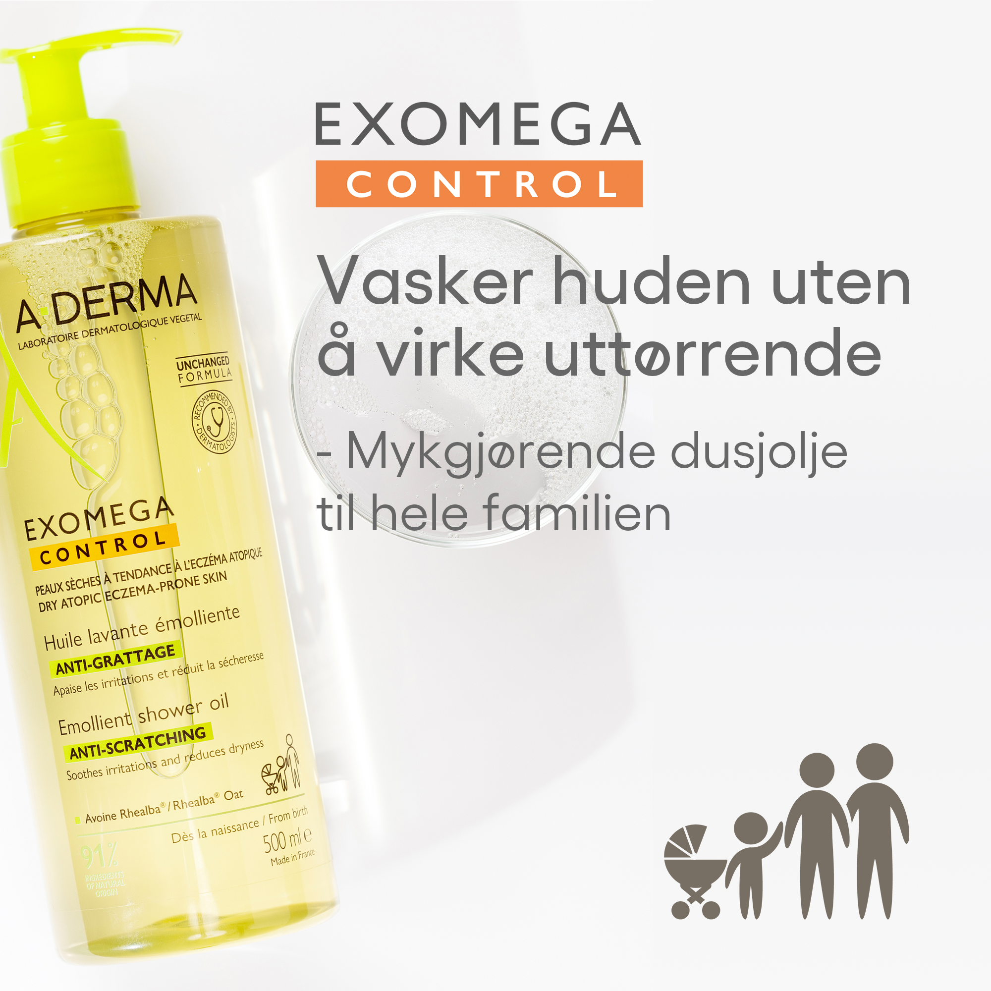 A-Derma Exomega Control dusjolje 500 ml - Apotek 1