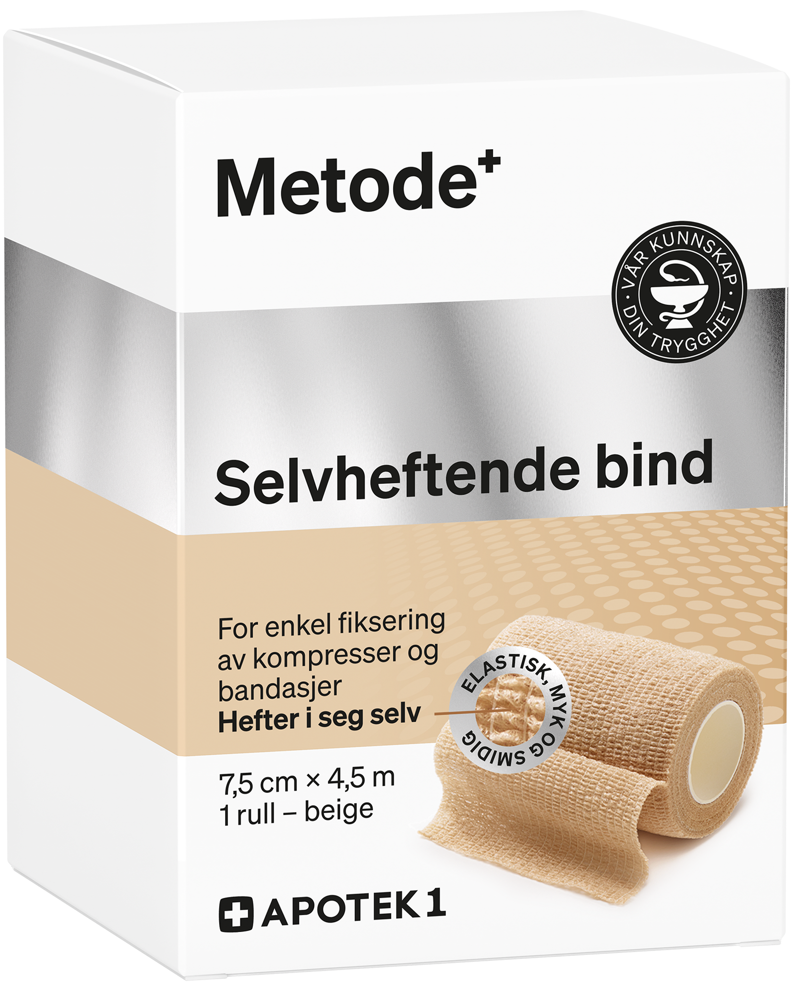 Metode selvheftende bind beige 7,5 cm x 4,5 m 1 stk - Apotek 1