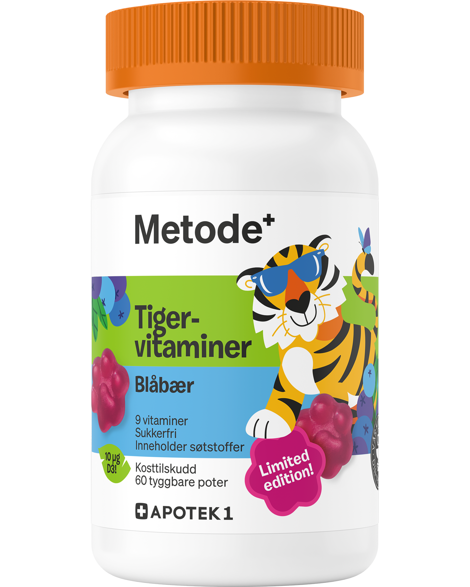 Tigervitaminer tyggbare poter blåbær 60 stk