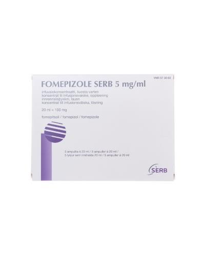 Fomepizole 5 mg/ml konsentrat til infusjonsvæske 5x20 ml - Apotek 1