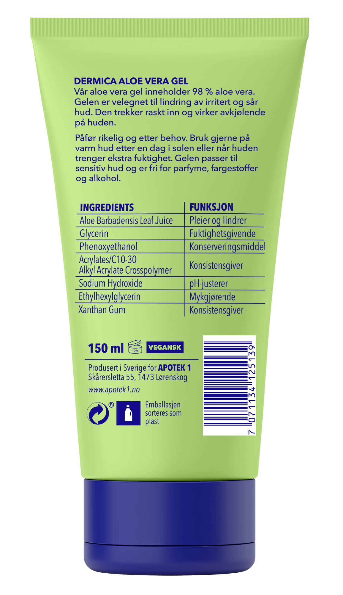 Dermica 98 % aloe vera gel 150 ml - Apotek 1