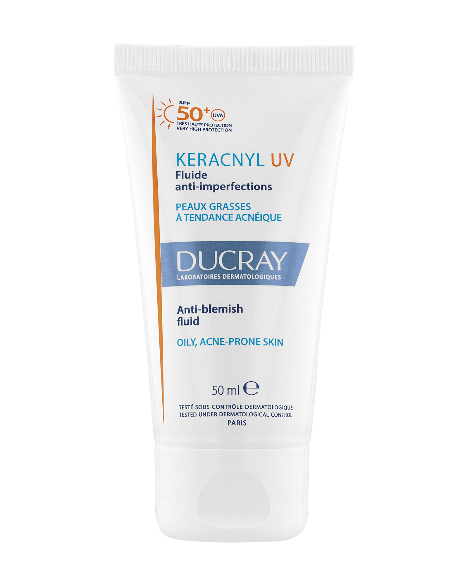 Ducray Keracnyl UV Fluid SPF50+ dagkrem til uren hud 50 ml - Apotek 1
