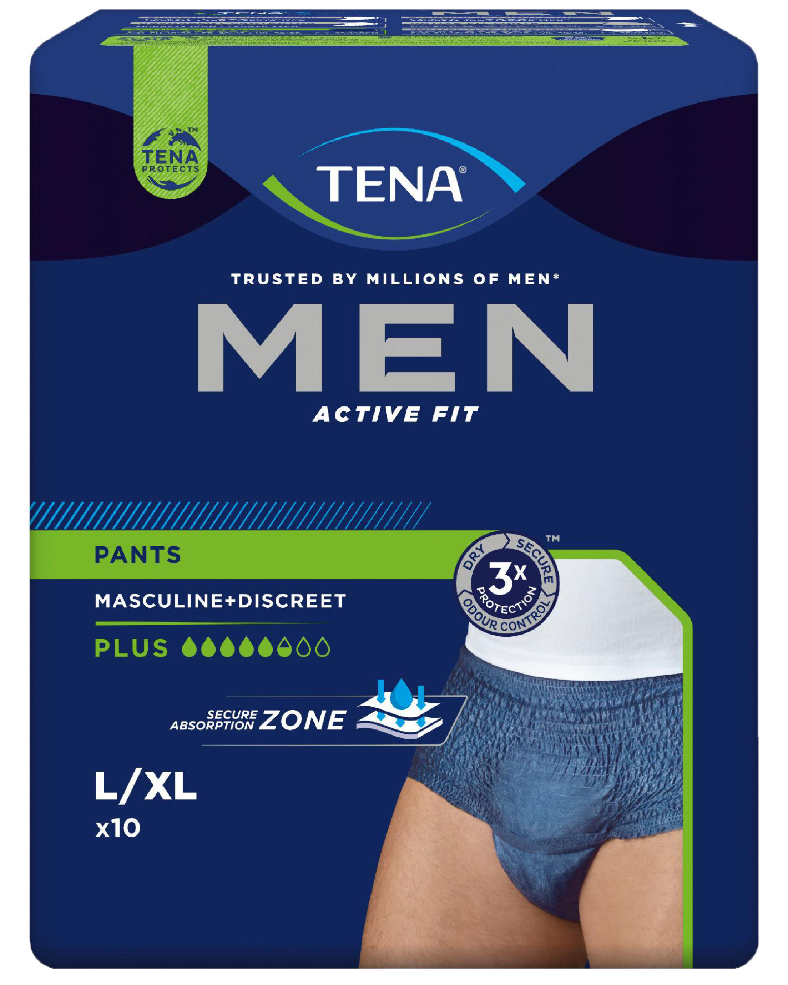 Tena MEN Pants Active Fit Plus, Large/X-Large, 10 stk.