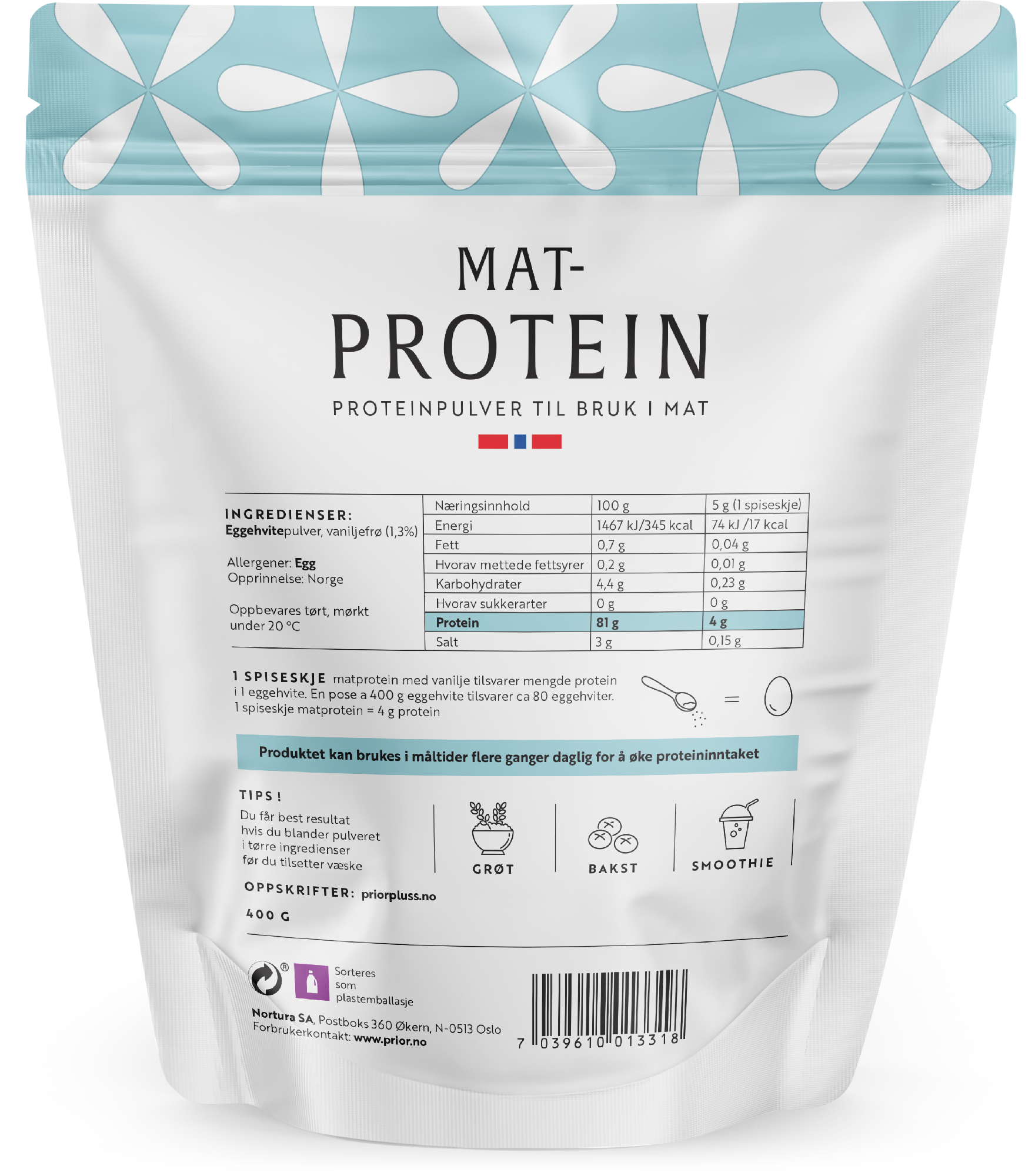 Prior Matprotein pulver vanilje 400 g - Apotek 1
