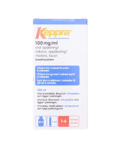 Keppra Mikstur, oppløsning 100 mg/ml med 1 ml sprøyte 150 ml - Apotek 1